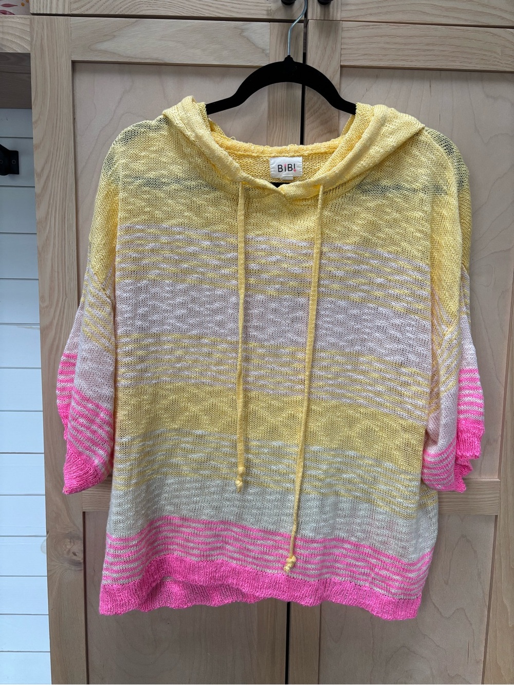 BiBi Yellow & Pink Striped Hooded Knit Pullover